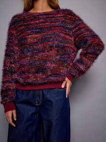 Nöista Round Neck,Colorful Blended Plush Loose-Fitting Knit Sweater.Warm, Thick,Versatile, Basic,Relaxed, Casual, School,Commuting, Fall Winter,Going Out - Navy Blue - View 4