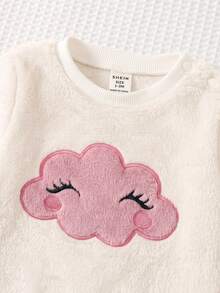 SHEIN Newborn Baby Girl Cartoon Cloud Embroidered Sweatshirt And Winter Pants Set - Pink - View 5