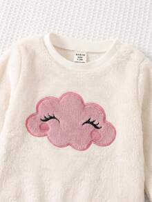 SHEIN Newborn Baby Girl Cartoon Cloud Embroidered Sweatshirt And Winter Pants Set - Pink - View 4