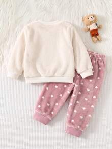 SHEIN Newborn Baby Girl Cartoon Cloud Embroidered Sweatshirt And Winter Pants Set - Pink - View 2