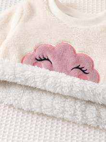 SHEIN Newborn Baby Girl Cartoon Cloud Embroidered Sweatshirt And Winter Pants Set - Pink - View 8