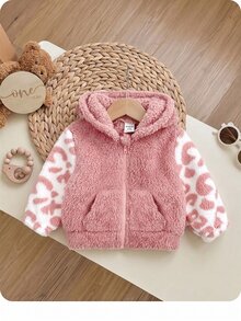 SHEIN Newborn Baby Girl Cute Autumn/Winter Casual Versatile Fuzzy Colorblock Leopard Print Jacket - Pink - View 2