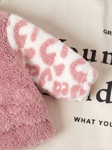 SHEIN Newborn Baby Girl Cute Autumn/Winter Casual Versatile Fuzzy Colorblock Leopard Print Jacket - Pink - View 5