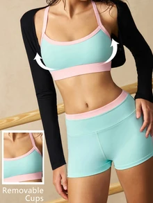 VARSIVA Contrast Color Yoga Fitness Sports 2 Pieces Set - Multicolor - View 15