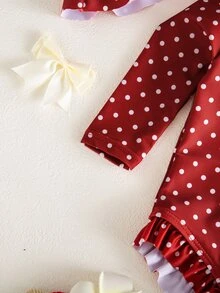 SHEIN Newborn Polka Dot Print One-Piece Swimsuit - Red and White - View 6