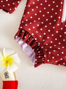 SHEIN Newborn Polka Dot Print One-Piece Swimsuit - Red and White - View 7