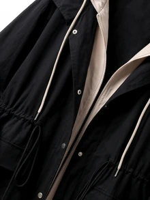 EMERY ROSE Plus Size Women's Casual Commute Hooded Colorblock Jacket Fall - Black - View 8