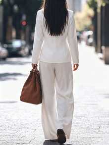 SHEIN New Chinese Style Women's Chinese-Inspired Suit Set, White Frog Button Top And Wide Leg Pants 2 Pieces Set - White - View 2