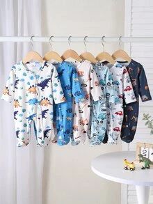 Newborn 0-12 Months Jumpsuit Forest Style Kawaii Cute Ditsy Floral Long Sleeve Footed Open Crotch White Blue Autumn/Winter Coming Home - Multicolor - View 4