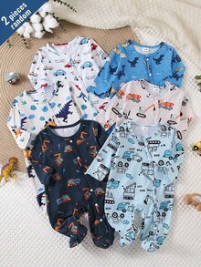 Newborn 0-12 Months Jumpsuit Forest Style Kawaii Cute Ditsy Floral Long Sleeve Footed Open Crotch White Blue Autumn/Winter Coming Home - Multicolor - View 2