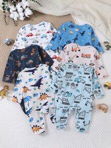 Newborn 0-12 Months Jumpsuit Forest Style Kawaii Cute Ditsy Floral Long Sleeve Footed Open Crotch White Blue Autumn/Winter Coming Home - Multicolor - View 3