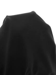 SHEIN LUNE Women's Casual Versatile Elegant Loose Chiffon Sheer Long Sleeve Shirt With Ruffle Trim, Small Stand Collar, Button Placket, Ruffle Cuffs, Black, Autumn/Winter - Black - View 8