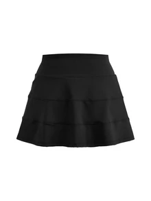 SHEIN Cheerettes 女款黑色高腰側開衩內建短褲口袋包容性剪裁彈性收腹防透深蹲健身運動瑜珈四季通用裙 - 黑色 - 查看 5