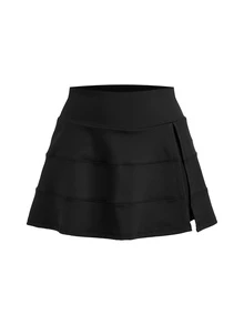 SHEIN Cheerettes 女款黑色高腰側開衩內建短褲口袋包容性剪裁彈性收腹防透深蹲健身運動瑜珈四季通用裙 - 黑色 - 查看 4