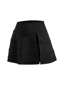 SHEIN Cheerettes 女款黑色高腰側開衩內建短褲口袋包容性剪裁彈性收腹防透深蹲健身運動瑜珈四季通用裙 - 黑色 - 查看 6