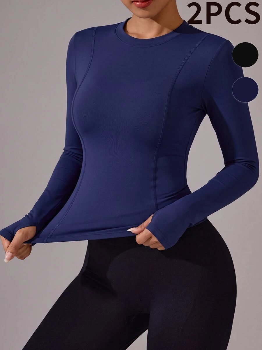 Velisys Velisys Atasan Olahraga Lengan Panjang Leher Bulat Slim Fit, Kaos Yoga dan Latihan yang Elastis dan Cepat Kering - MultiWarna - View 1