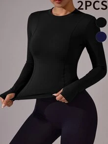 Velisys Velisys Atasan Olahraga Lengan Panjang Leher Bulat Slim Fit, Kaos Yoga dan Latihan yang Elastis dan Cepat Kering - MultiWarna - View 7