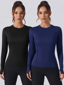 Velisys Velisys Atasan Olahraga Lengan Panjang Leher Bulat Slim Fit, Kaos Yoga dan Latihan yang Elastis dan Cepat Kering - MultiWarna - View 5