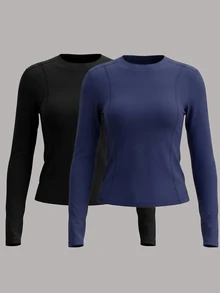 Velisys Velisys Atasan Olahraga Lengan Panjang Leher Bulat Slim Fit, Kaos Yoga dan Latihan yang Elastis dan Cepat Kering - MultiWarna - View 4