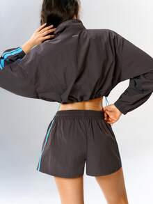 VARSIVA Women's Colorblock Long Sleeve Top And Shorts Casual Daily Sports Activewear Set - Multicolor - View 4