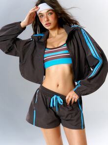 VARSIVA Women's Colorblock Long Sleeve Top And Shorts Casual Daily Sports Activewear Set - Multicolor - View 8