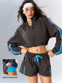 VARSIVA Women's Colorblock Long Sleeve Top And Shorts Casual Daily Sports Activewear Set - Multicolor - View 2