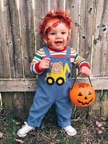 SHEIN Baby Boy Excavator Embroidery Casual Overalls,Autumn And Winter Clothing - Multicolor - View 4