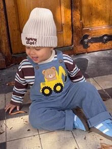 SHEIN Baby Boy Excavator Embroidery Casual Overalls,Autumn And Winter Clothing - Multicolor - View 1