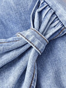 SHEIN Women's Solid Color Fashion Strapless Denim Jumpsuit - Blue - View 4
