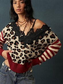 Bohemela Atasan Rajut Kasual Wanita Motif Garis-Garis dan Blok Warna untuk Sehari-hari - MultiWarna - View 2