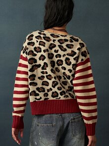 Bohemela Atasan Rajut Kasual Wanita Motif Garis-Garis dan Blok Warna untuk Sehari-hari - MultiWarna - View 8