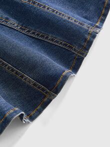 ROMWE Fall/Winter Y2K Street Casual Vintage Faded Washed Bodycon Asymmetric Cut Split Line Women's Denim Skirt - Dark Wash - View 11