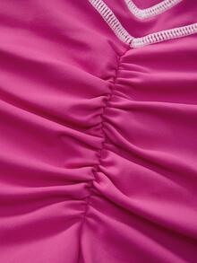 Eassivo Women's Colorblock Casual Daily Wear Sports Tight Leggings - Pink - View 4