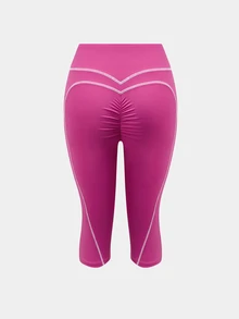 Eassivo Women's Colorblock Casual Daily Wear Sports Tight Leggings - Pink - View 2
