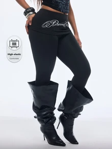 Vadaroq Women's Fall Going Out Streetwear Casual Graphics Stretchy Comfortable Black Legging Pants - Black - View 3