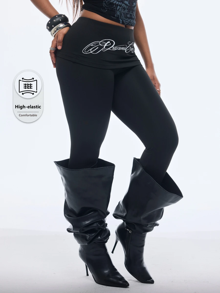 Vadaroq Women's Fall Going Out Streetwear Casual Graphics Stretchy Comfortable Black Legging Pants - Black - View 1