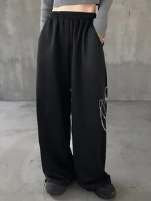 FRIFUL Women's Summer New Loose Casual Versatile Sweatpants With Back Rhinestone Letter - Black - View 10