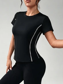 Easithlete Easithlete Women's Colorblock Casual Athleisure Athletic Daily Wear Sports T-Shirt Gym Workout Black And White Summer - Black - View 3