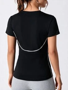 Easithlete Easithlete Women's Colorblock Casual Athleisure Athletic Daily Wear Sports T-Shirt Gym Workout Black And White Summer - Black - View 5