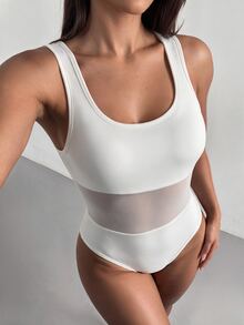 Cévolie Women's Mesh Patchwork Ballet Dance Leotard - White - View 4
