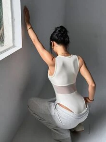 Cévolie Women's Mesh Patchwork Ballet Dance Leotard - White - View 2