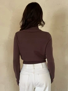 Aloruh كنزة نسائية خريفية/شتوية بنية اللون مزينة بزخارف معدنية نابليونية - بني - مشاهدة 2