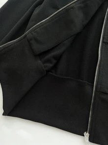 Elamini Women's New Spring/Autumn/Winter Outfit Stand Collar Regular Shoulder Long Sleeve Jacket With Metal Button Decor And Waist-Cinching Design, Suitable For Early Autumn Layering, Mature Style - Black - View 4