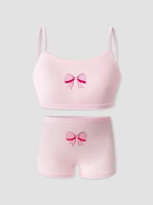 5pcs/Set Tween Girls Multi-Color Pure Bow Print Cute Sweet Camisole Top And Square Hipster Panty Underwear Set Autumn Fall - Multicolor - View 6