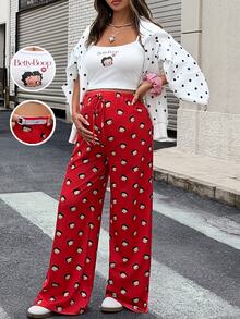 Lyckli Betty Boop x SHEIN Maternity Cartoon Print Cami Top & Long Pants 2 Pieces Set - Multicolor - View 3