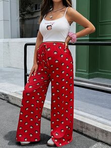 Lyckli Betty Boop x SHEIN Maternity Cartoon Print Cami Top & Long Pants 2 Pieces Set - Multicolor - View 6