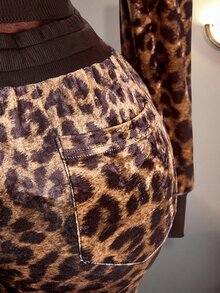 Amplova Women's Leopard Print Rhinestone Glitter Sweatpants Long Pants Sexy Vintage Y2K - Coffee Brown - View 10