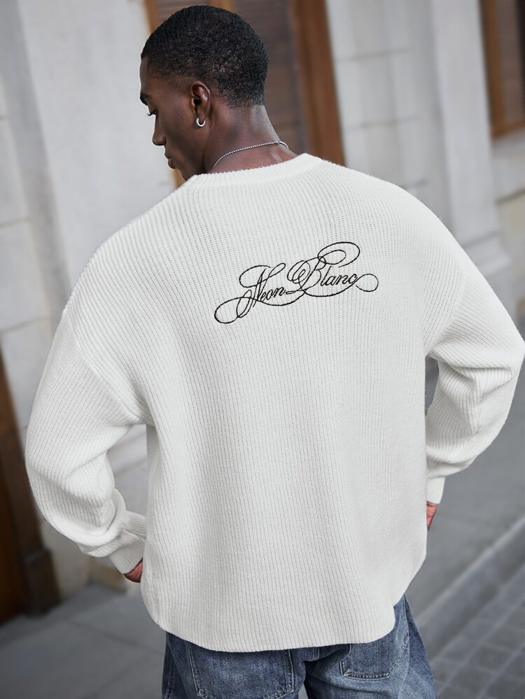 Mainfolk Men's Crew Neck Pullover Loose Fit Printed Sweatshirt Casual Sweatshirt,Cable Knit Oversized Halloween Winter Party Vacation Autumn Off-White Winter - White - View 4