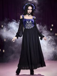 ROMWE Dark Gothic Court Halloween Outfit Church Castle Silver Foil Tight Contrast Color Velvet Women's Vest - Purple - View 10