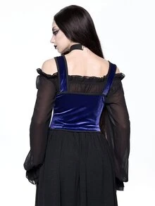 ROMWE Dark Gothic Court Halloween Outfit Church Castle Silver Foil Tight Contrast Color Velvet Women's Vest - Purple - View 2